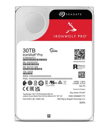 Seagate IronWolf Pro ST30000NT011 30 TB – für 3,5" HDD, SATA, 7200 U/min, 512 MB Cache