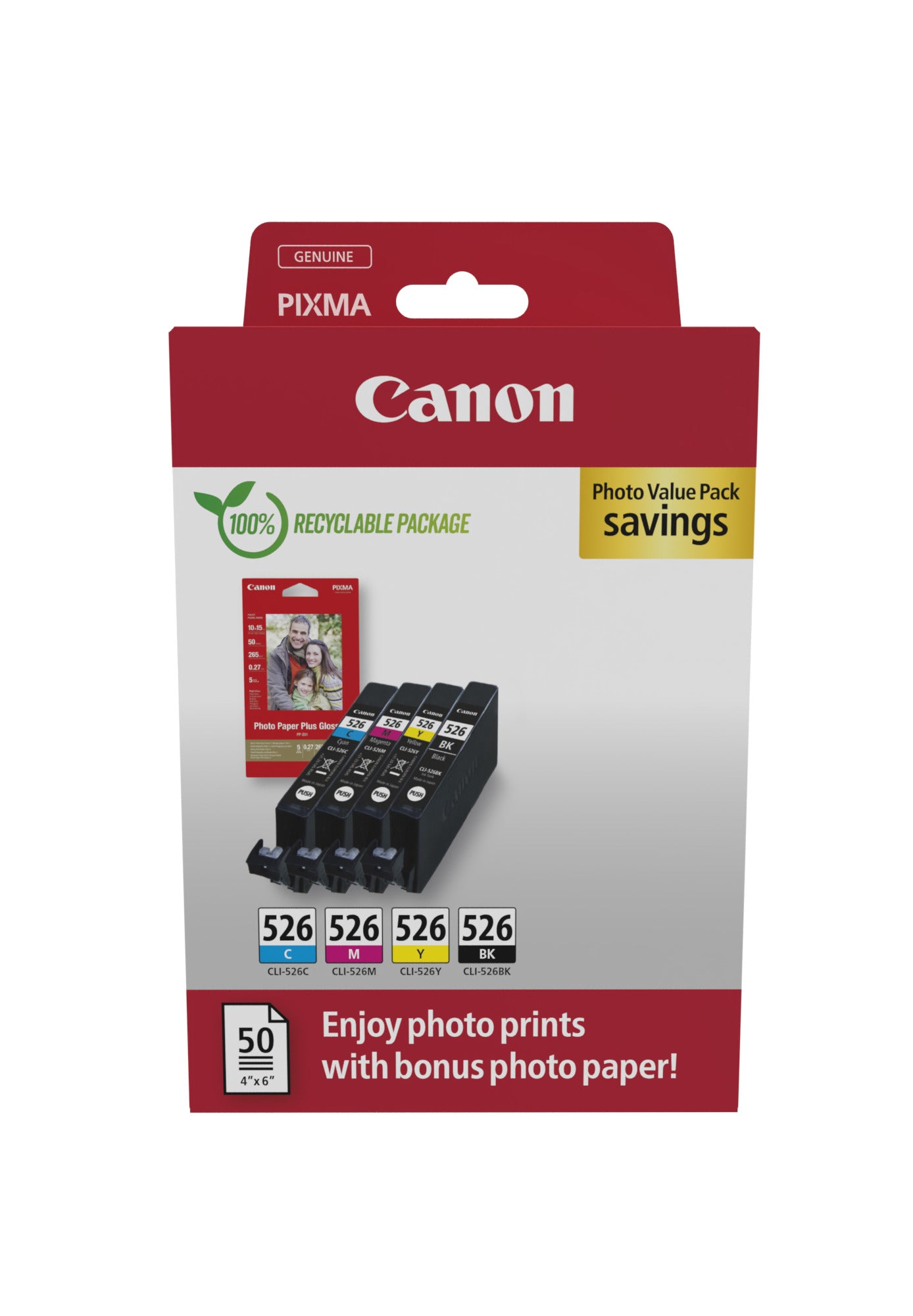 Canon CLI-526PVPiP iP4850 Foto-Wertpaket – Originalpatronen, 4 Farben