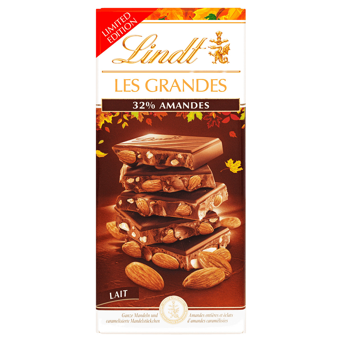 Lindt LES GRANDES Schokolade – Milch, Mandel – 150 g