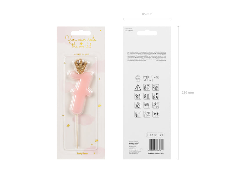 PartyDeco Geburtstagskerzen Zahl 7 – Rosa – 5 cm – 1 Stück