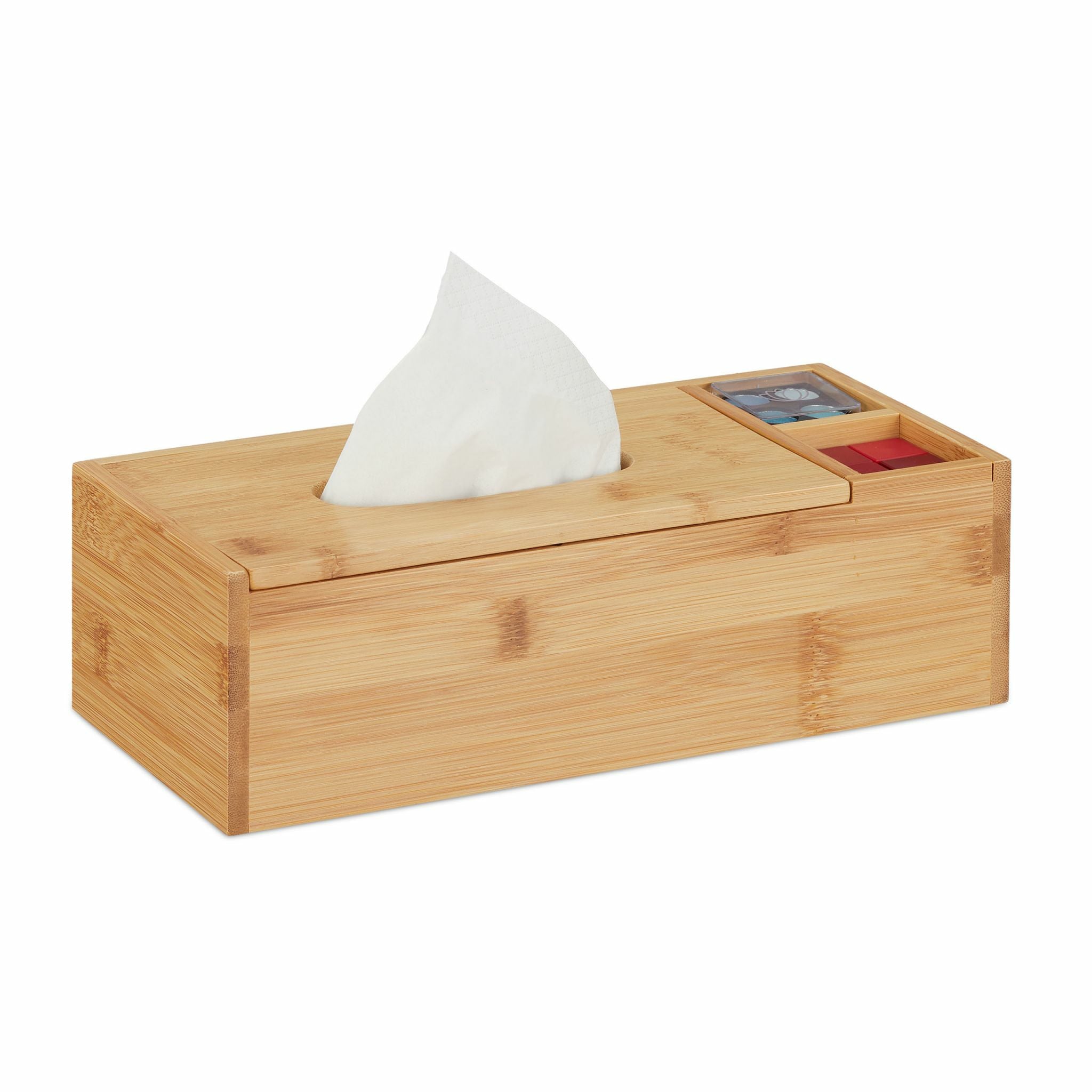 Relaxdays Kosmetiktuchbox – freistehend, 100% Bambus, 30,5×9 cm, Hellbraun