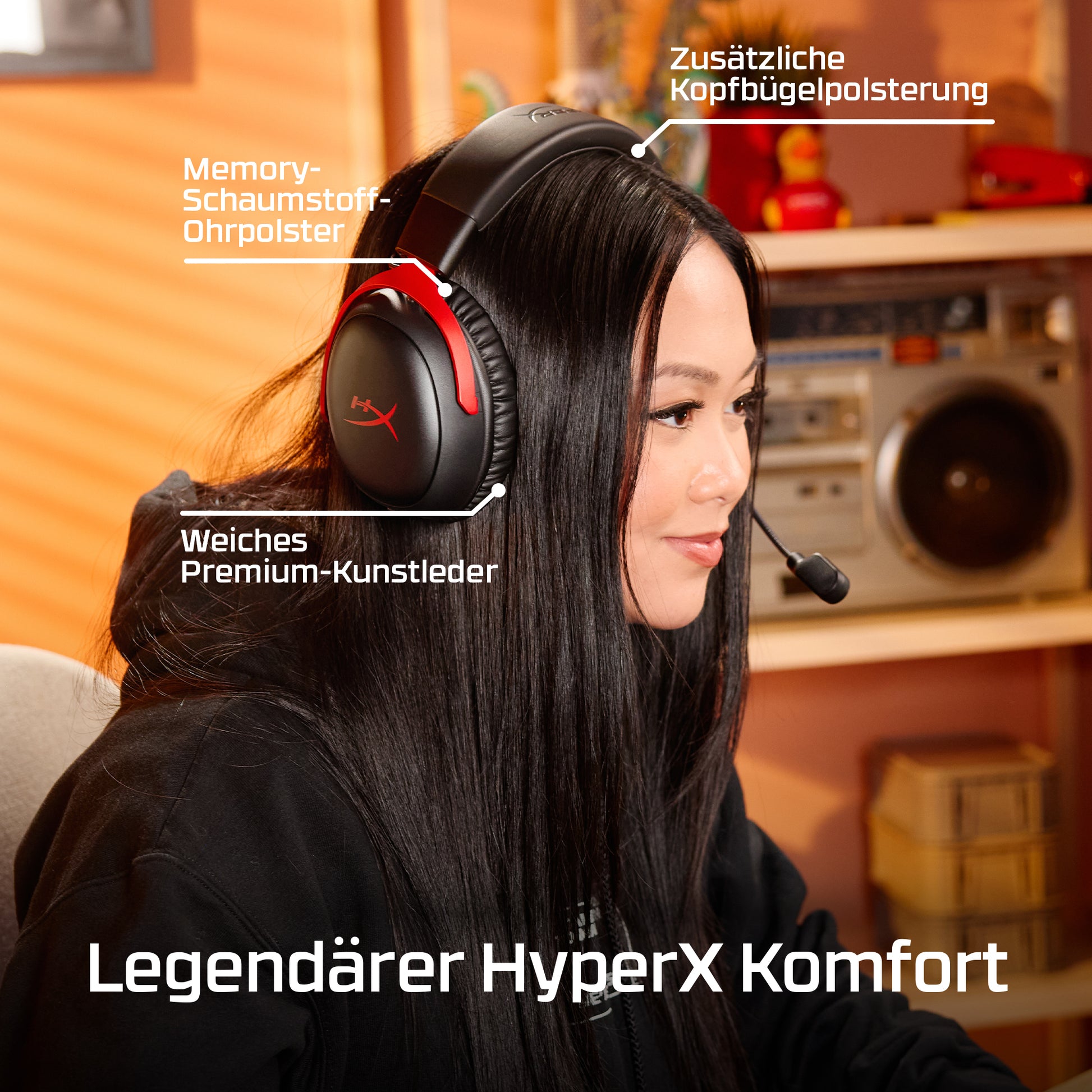 HyperX Cloud III S – Gaming-Headset (Over-Ear), Surround-Sound – Schwarz/Rot – für PS4