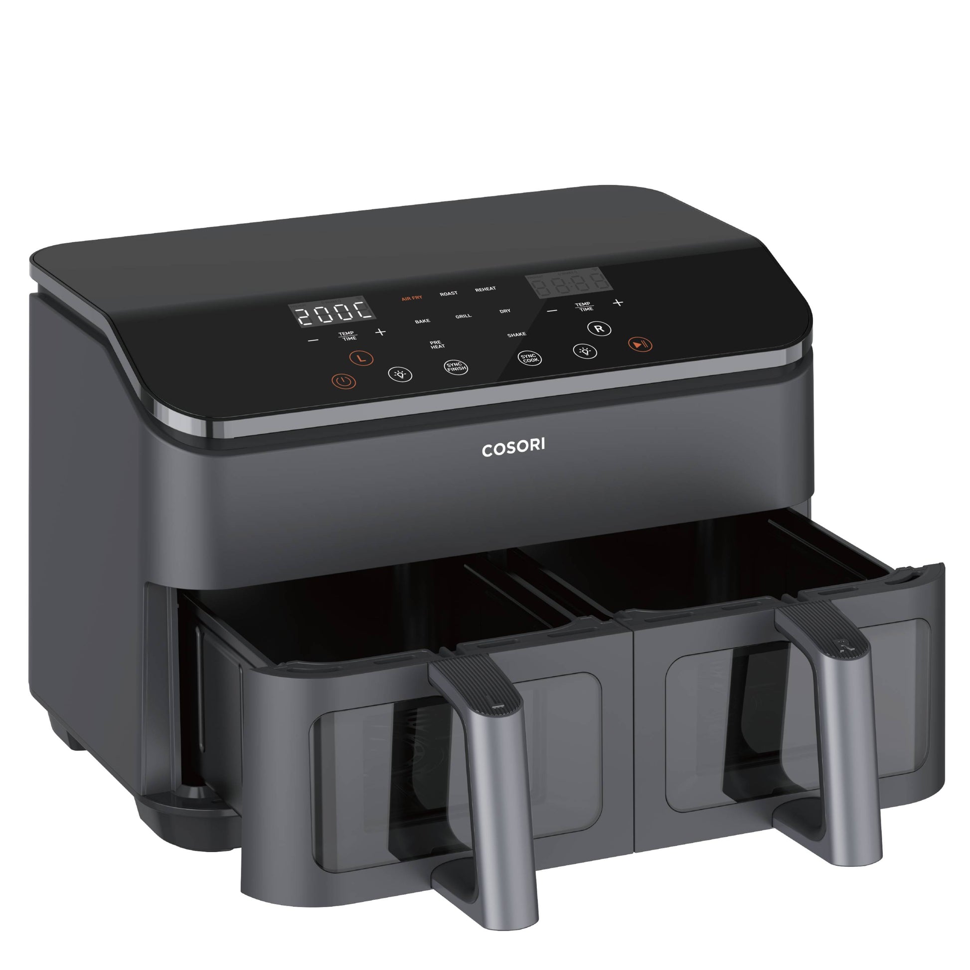 Cosori Heissluftfritteuse CAF-R901-AEU – 8,5 l, Doppel, 1750 W – Schwarz/Edelstahl