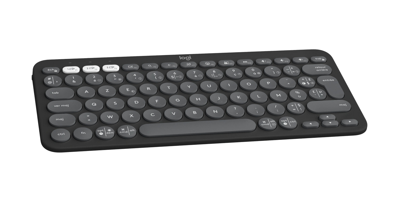 Logitech Pebble Keys 2 K380s – Mini Tastatur – Bluetooth & 2,4 GHz – AZERTY (FR) – Ohne Ziffernblock – Graphit