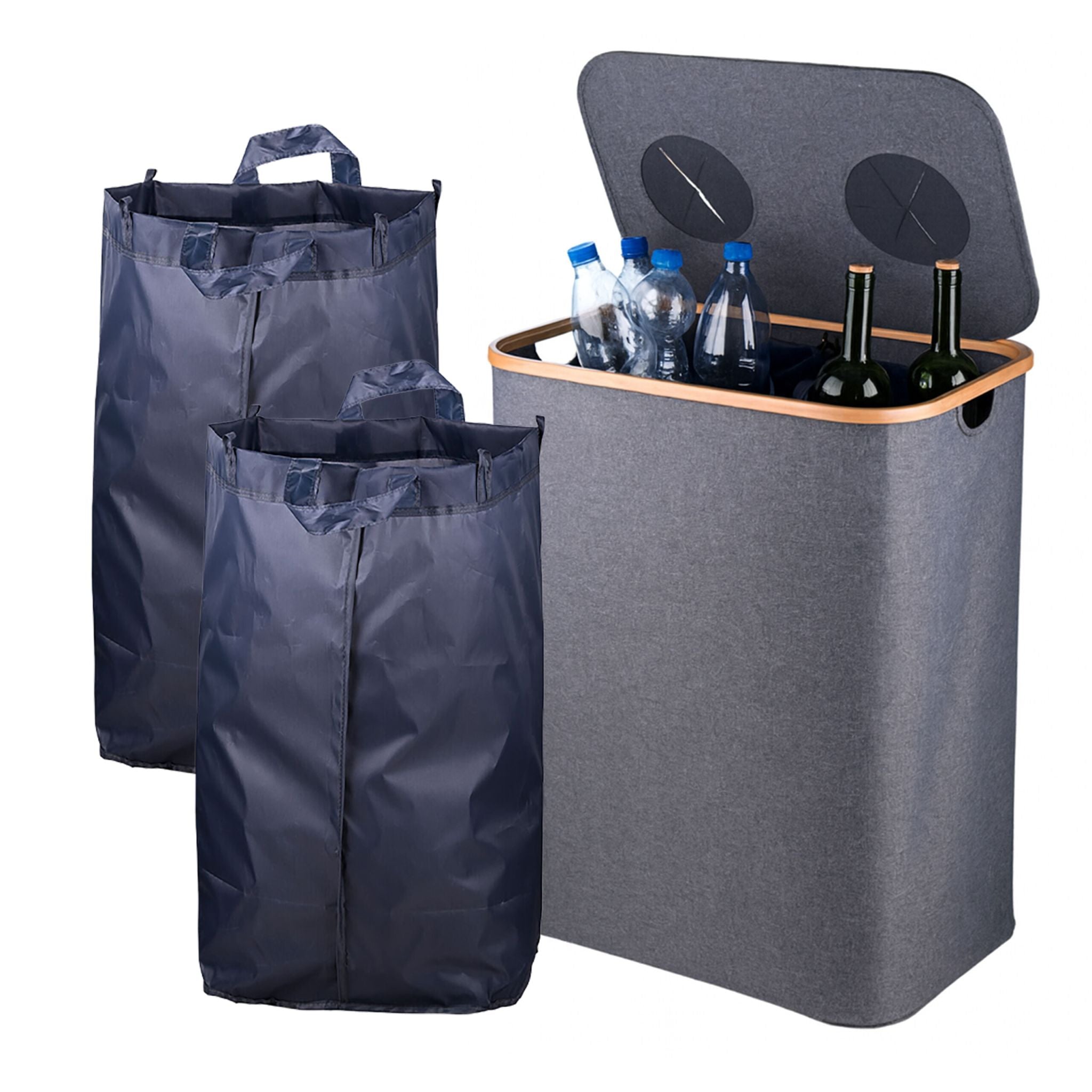 Relaxdays Recyclingbox – 140 l – Kunststoff, rechteckig – Grau – 2-fach