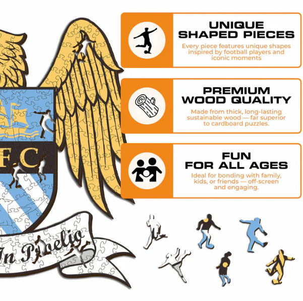 Iconic Puzzles Puzzle Man City FC Retro Logo – 270 Teile – 37,5×35 cm – ab 10 J. – Holz – mehrfarbig – FSC