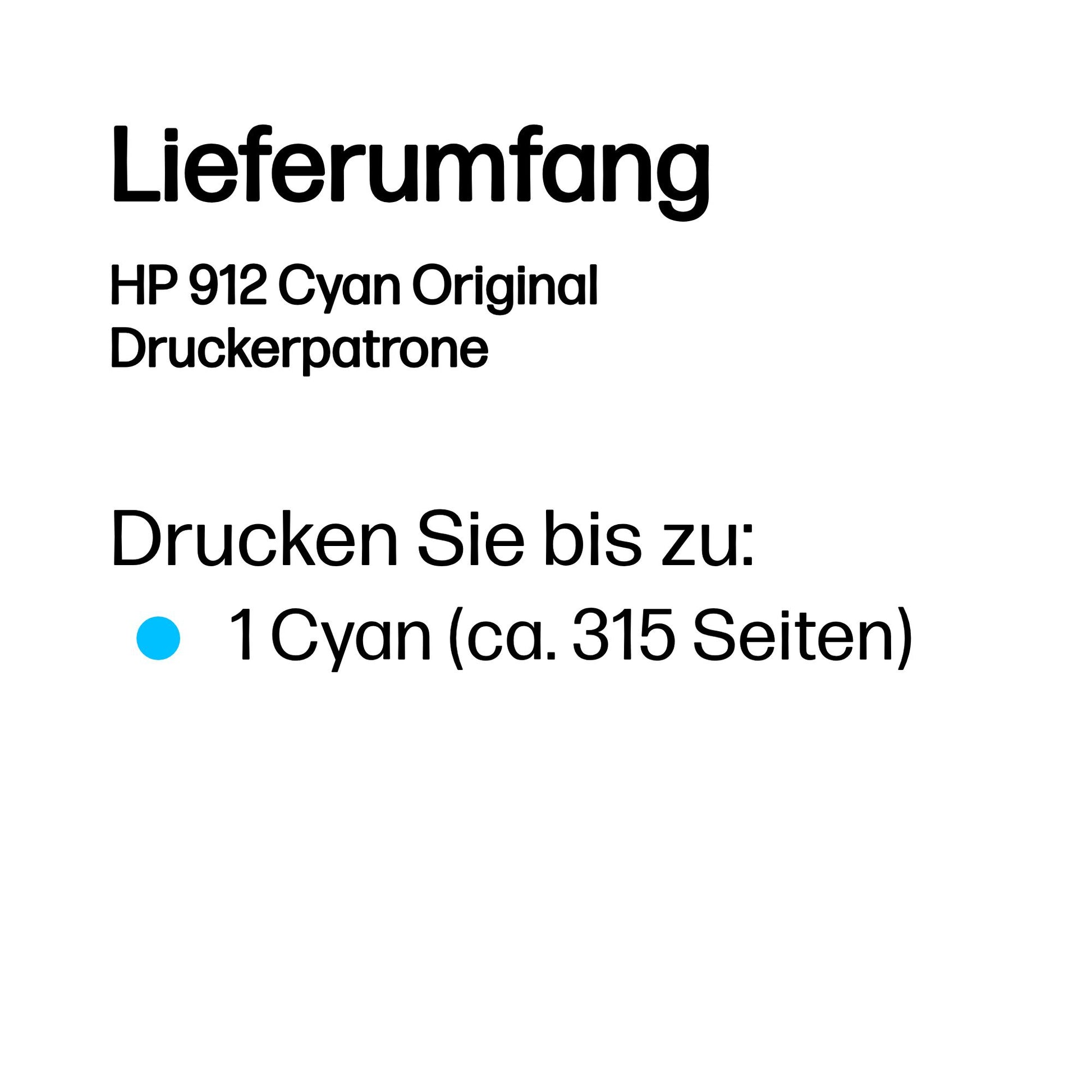 HP 912 Cyan Tintenpatrone (Original) – 315 Seiten – für OfficeJet, OfficeJet Pro