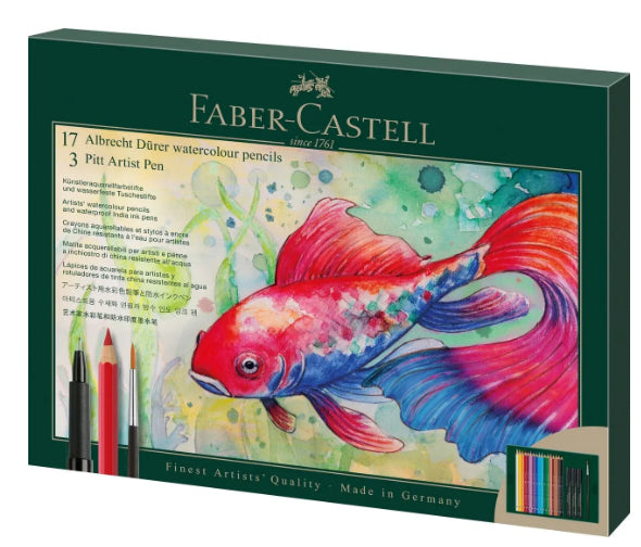 Faber-Castell Aquarellfarbstifte Albrecht Dürer – 21 Stück, mit Pitt Artist Pen, im Metalletui, Ø 3,8 mm