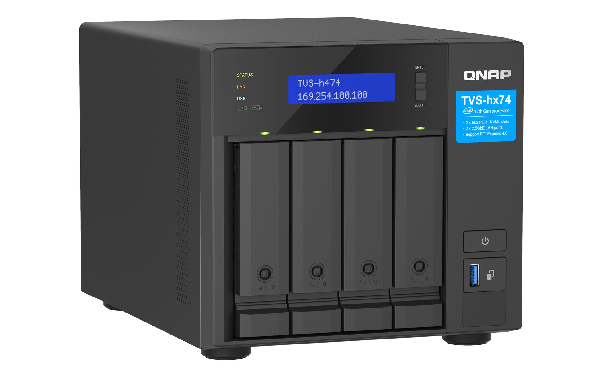QNAP TVS-H TVS-H474-PT-8G Speichergerät – 2× 2,5 GbE, 4 Bay, 8 GB DDR4