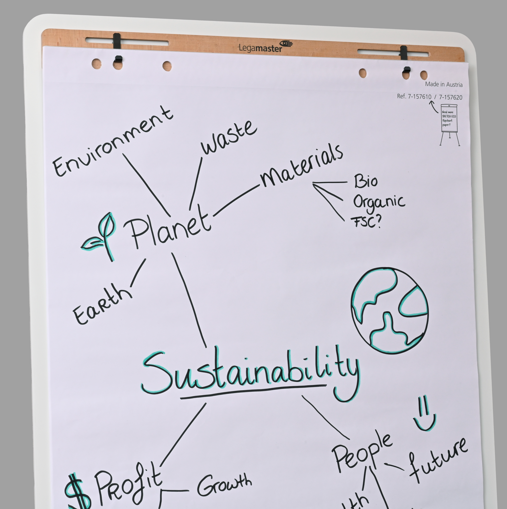 Legamaster Flipchart-Block SKETCH ECO – 65 × 98 cm, 50 Blatt/Block, 2 Blöcke, blanko, weiss, Papier, Recycling