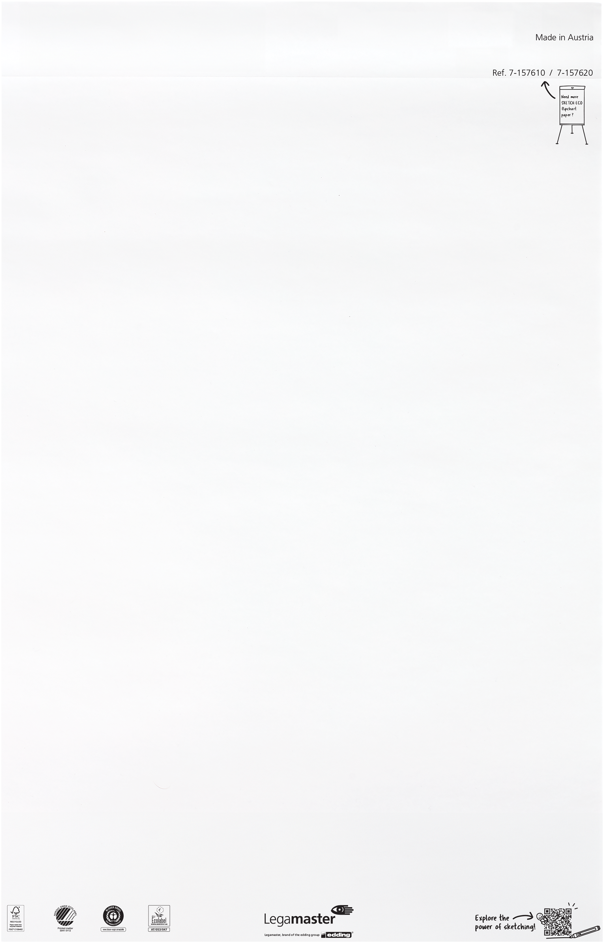 Legamaster Flipchart-Block SKETCH ECO – 65 × 98 cm, 20 Blatt/Block, 5 Blöcke, blanko, weiss, Papier, Recycling
