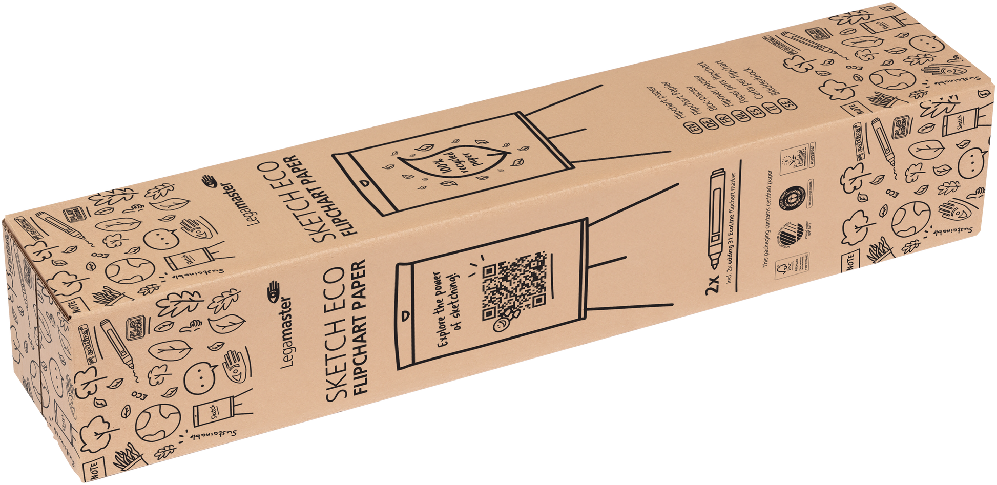 Legamaster Flipchart-Block SKETCH ECO – 65 × 98 cm, 20 Blatt/Block, 5 Blöcke, kariert, weiss, Papier