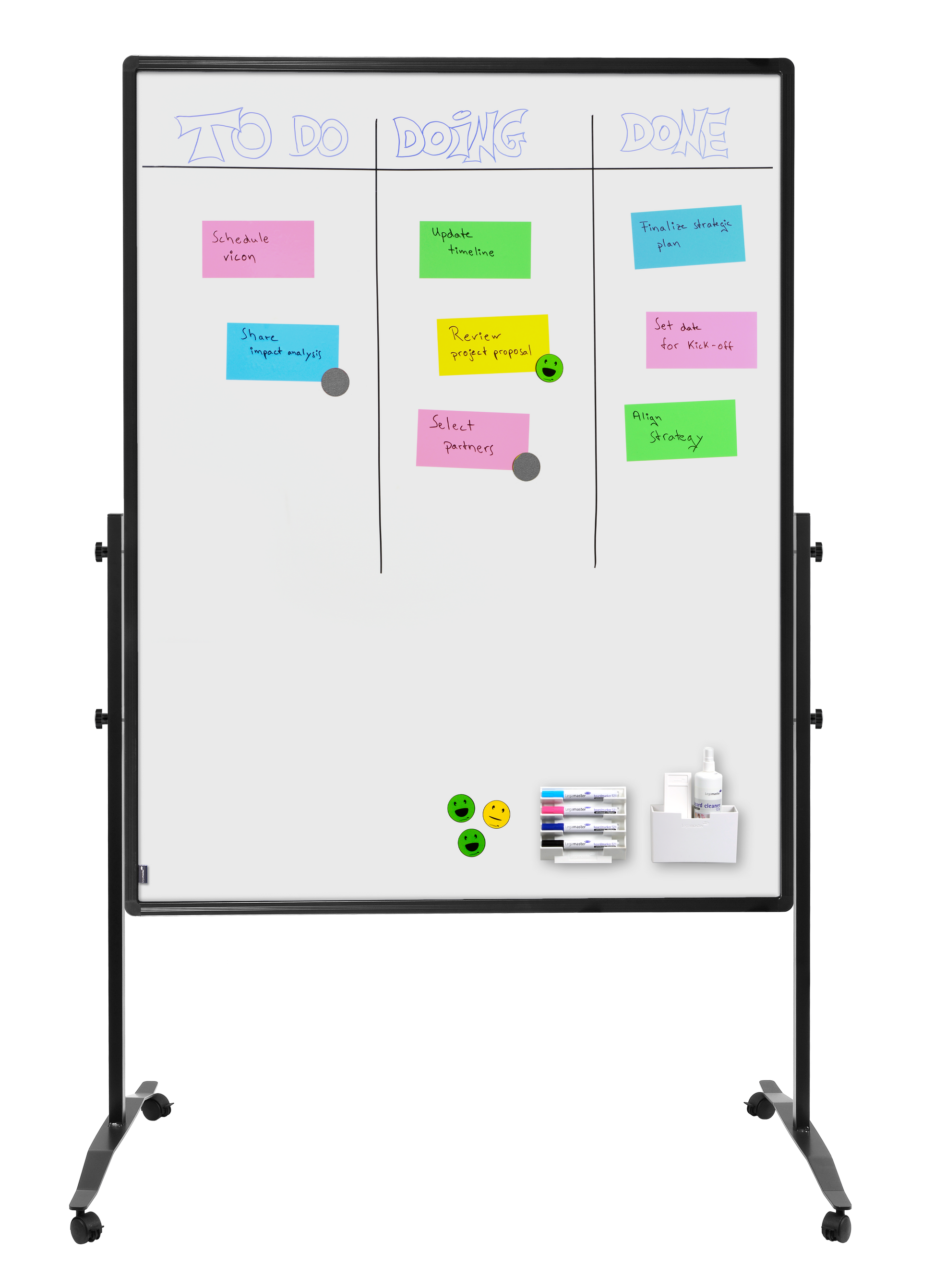 Legamaster Stellwand – 1'200 × 1'500 mm, Whiteboard-Oberfläche, Weiss, mit Rollen, doppelseitig