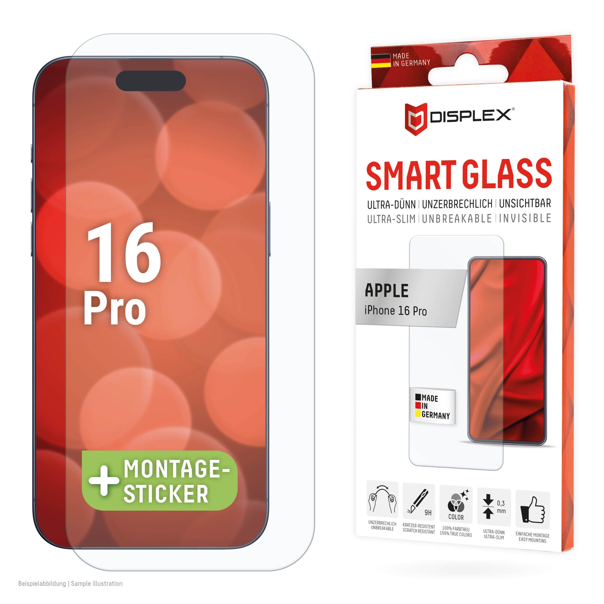 Displex Displayschutz (Panzerglas), 9H – für iPhone 16 Pro