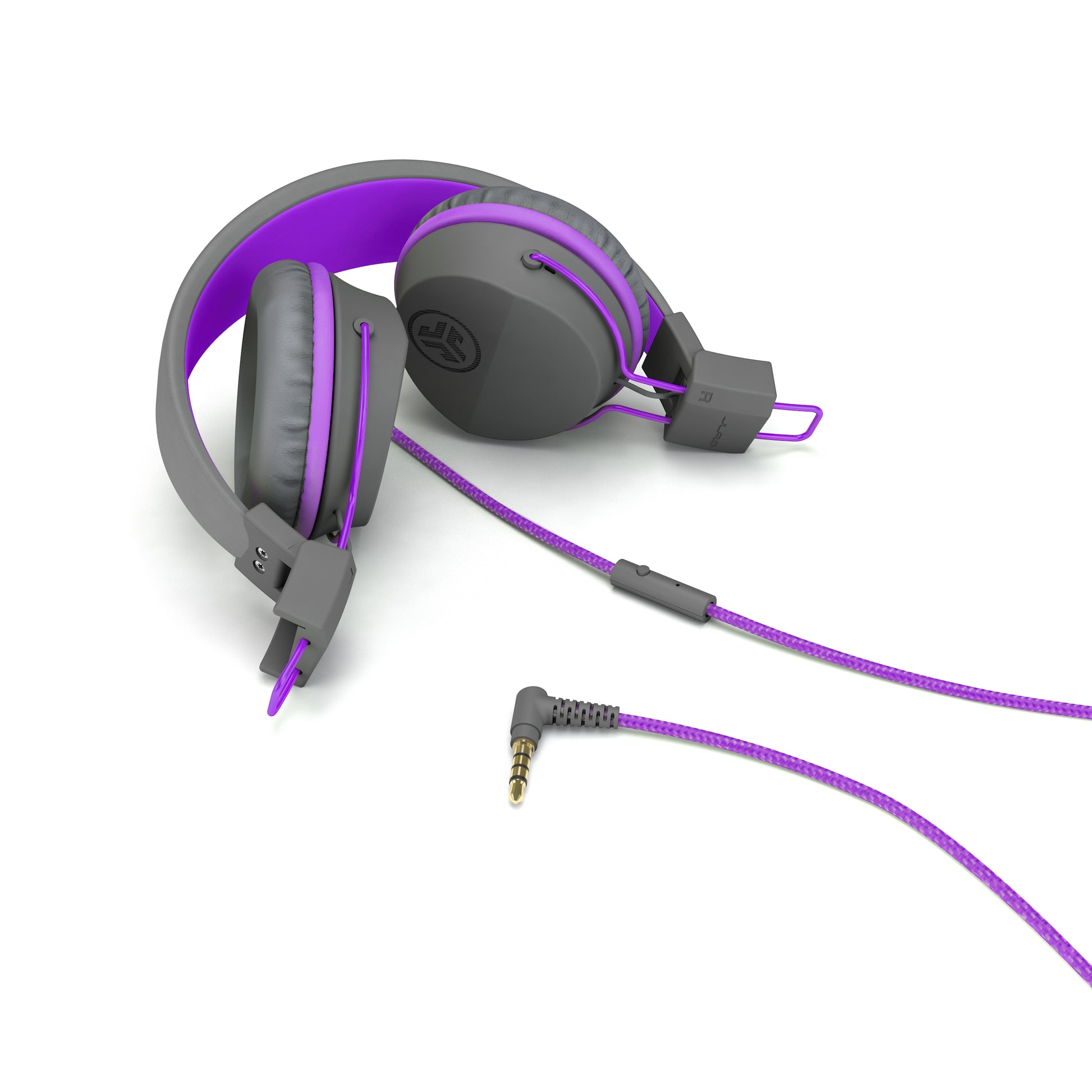 JLab Studio Kids Kinderkopfhörer – On-Ear, Kabelgebunden, 3,5 mm Klinke, 85 dB Lautstärke-Limit, Grau/Violett