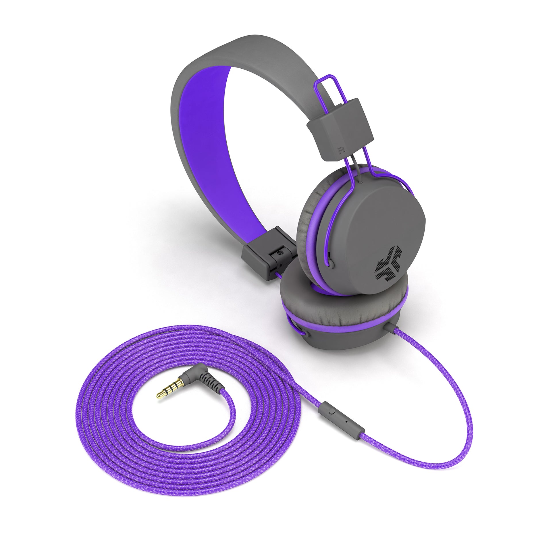 JLab Studio Kids Kinderkopfhörer – On-Ear, Kabelgebunden, 3,5 mm Klinke, 85 dB Lautstärke-Limit, Grau/Violett