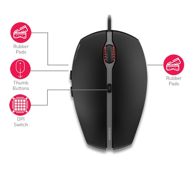 CHERRY GENTIX 4K Maus – kabelgebunden, 6 Tasten, beidhändig, programmierbare Tasten, umschaltbare DPI, schwarz