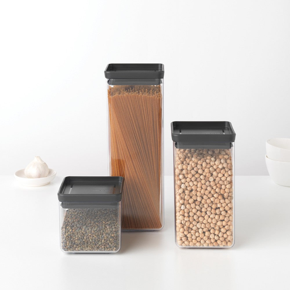 Brabantia Vorratsdose 1,6 l, 11 × 11 × 20 cm, Kunststoff/Silikon, transparent/schwarz