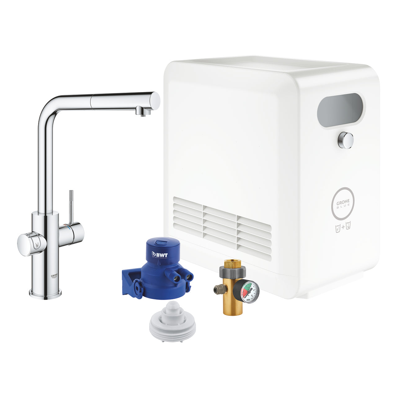 GROHE L-Auslauf-Set Blue Professional – Messing, 270 W, Chrom, 360°-Sockel