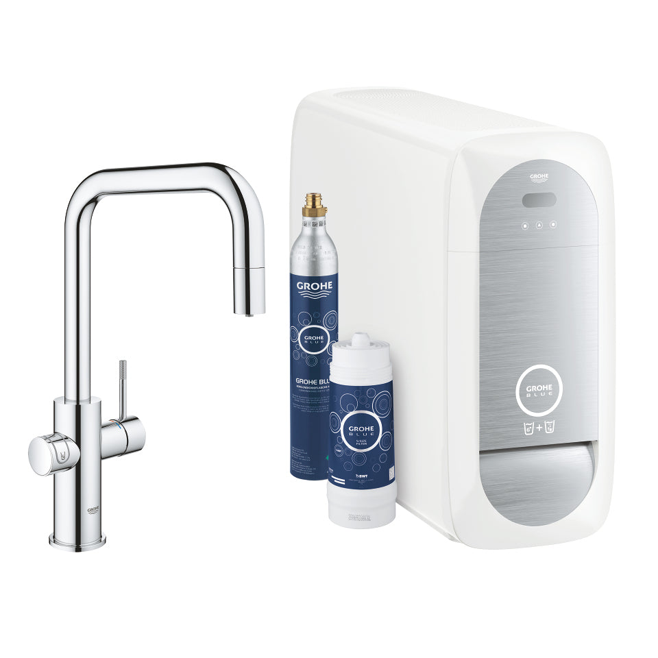 GROHE Einhebelmischer Blue Home – Messing, 180 W, Chrom, Schwenkbar (360°)