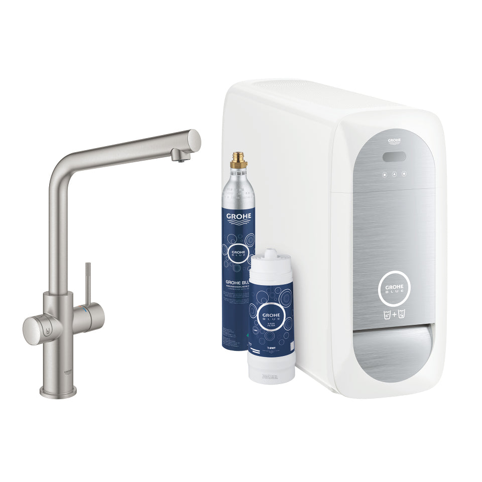 GROHE L-Auslauf Blue Home – Chrom, Wasserfilter (entnehmbar), Rotierender Ausguss (150°), Fernbedienung