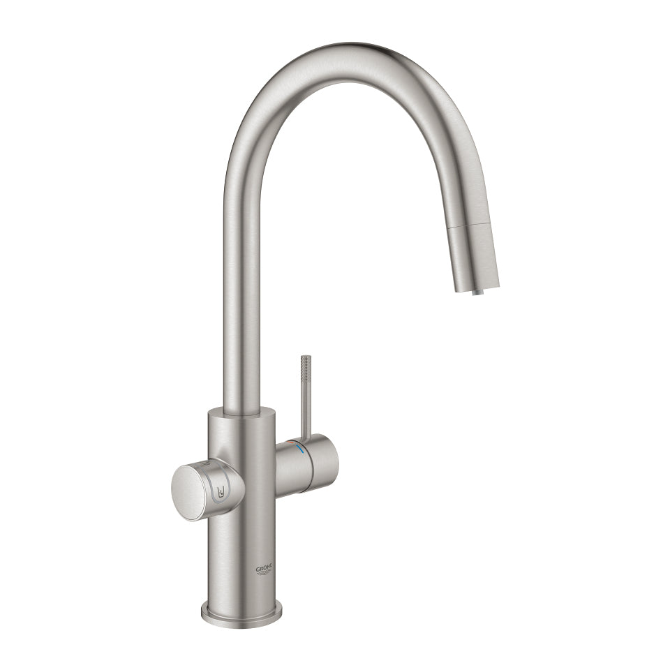 GROHE Einhebelmischer Blue Home C – Messing, 180 W, Silber, 360°-Sockel