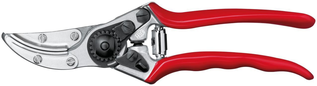 Felco 100 – Gartenschere Klingenlänge 210 mm, Amboss-Schneidesystem, Aluminiumgriff, Rot
