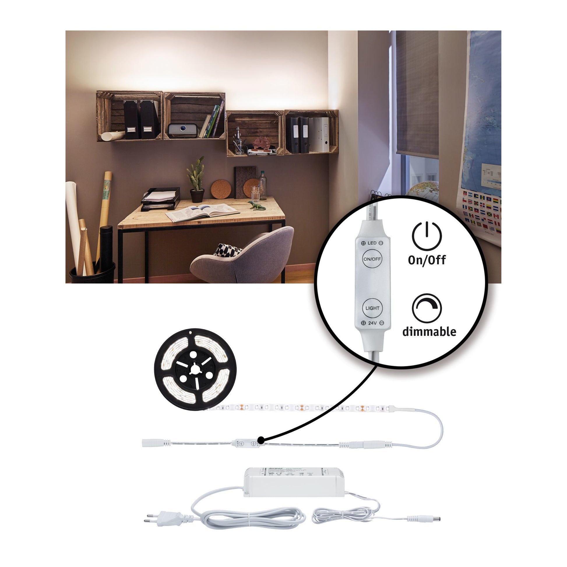 Paulmann LED-Strip – 3 m, 3300 lm, 33 W, 4000 K, Neutralweiss, dimmbar, weiss, inkl. Netzteil