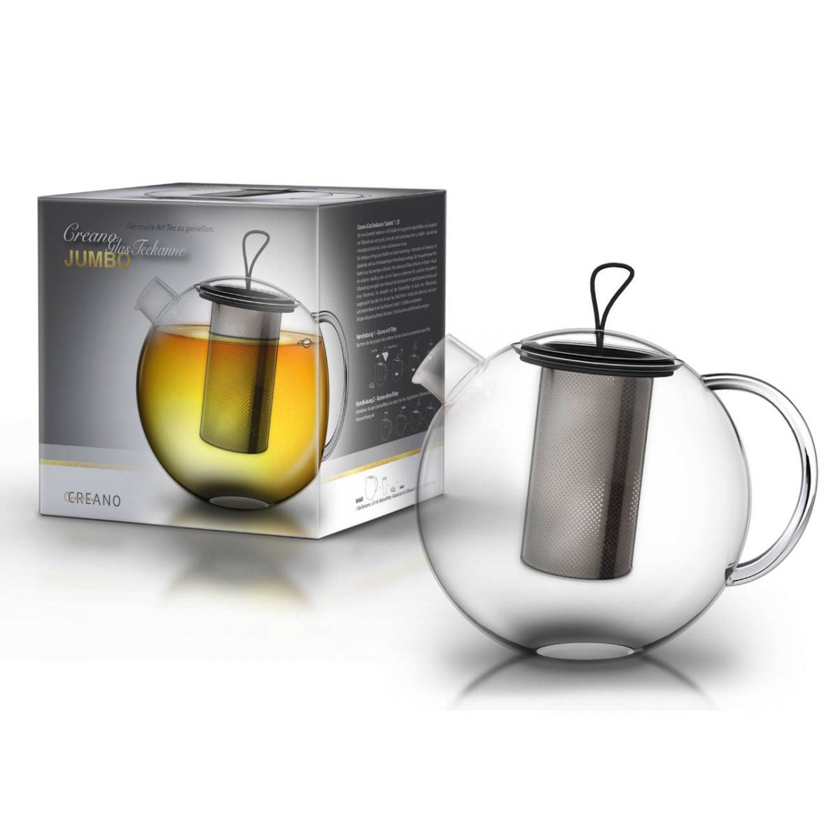 Creano Teekanne, 1,0 l, Borosilikatglas, Edelstahl-Teesieb