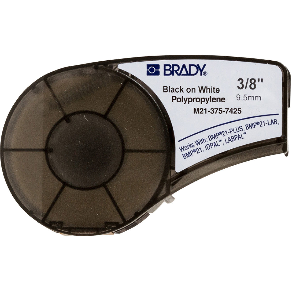 Brady Schriftband – Schwarz auf Weiss – 9,5 mm × 6,4 m, Polypropylen – für Brady BMP21/M210/M211