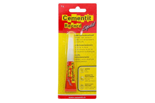 Cementit Record Liquid Sekundenkleber – 3 g, für Kunststoff, Gummi, Holz …