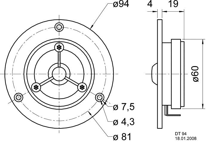 Visaton DT 94 – Hochtöner – 8 Ω, 70 W, 0,8", Schwarz