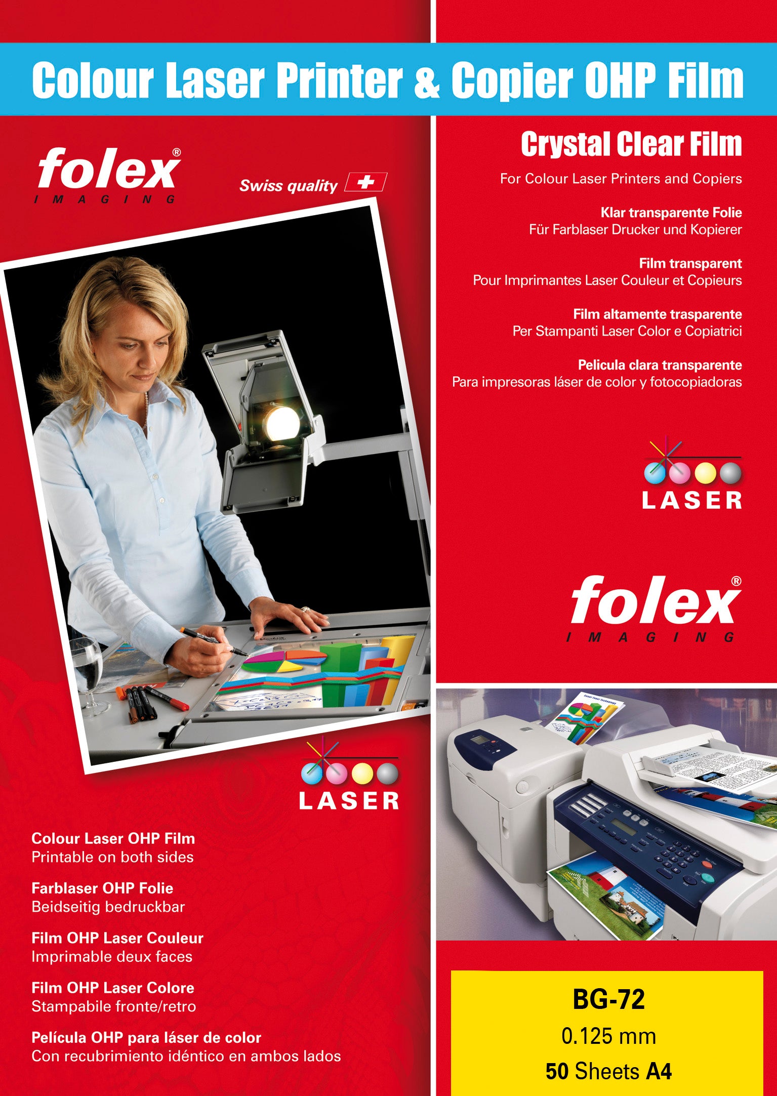 Folex Spezialfolie – für Farblaserdrucker, A4 (210 × 297 mm), 50 Blatt