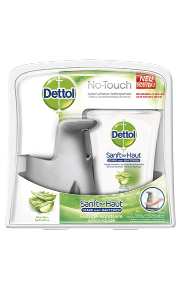 Dettol No Touch automatischer Seifenspender Starter-Set – Silber, Gerät + Nachfüller 250 ml, Aloe Vera