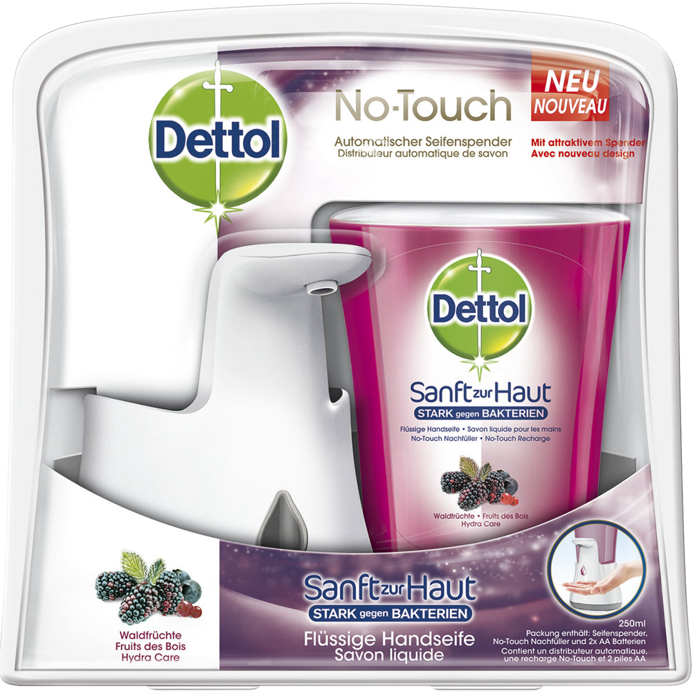 Dettol No-Touch automatischer Seifenspender Starter-Set – Weiss, Gerät + Nachfüller 250 ml – Gartenfrüchte