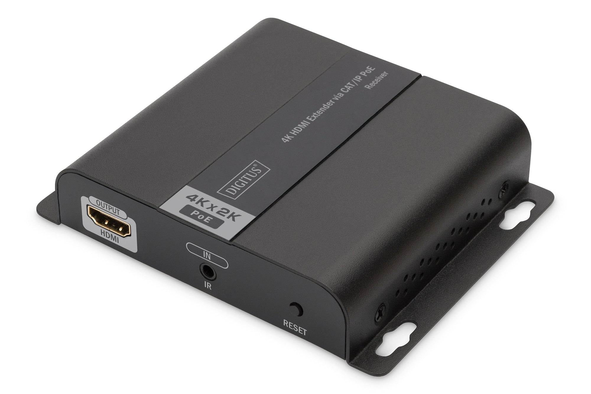 Digitus Empfänger – 4K UHD, PoE, HDMI, RJ-45, 120 m – für HDMI-Extender über CAT/IP – Schwarz, Metall
