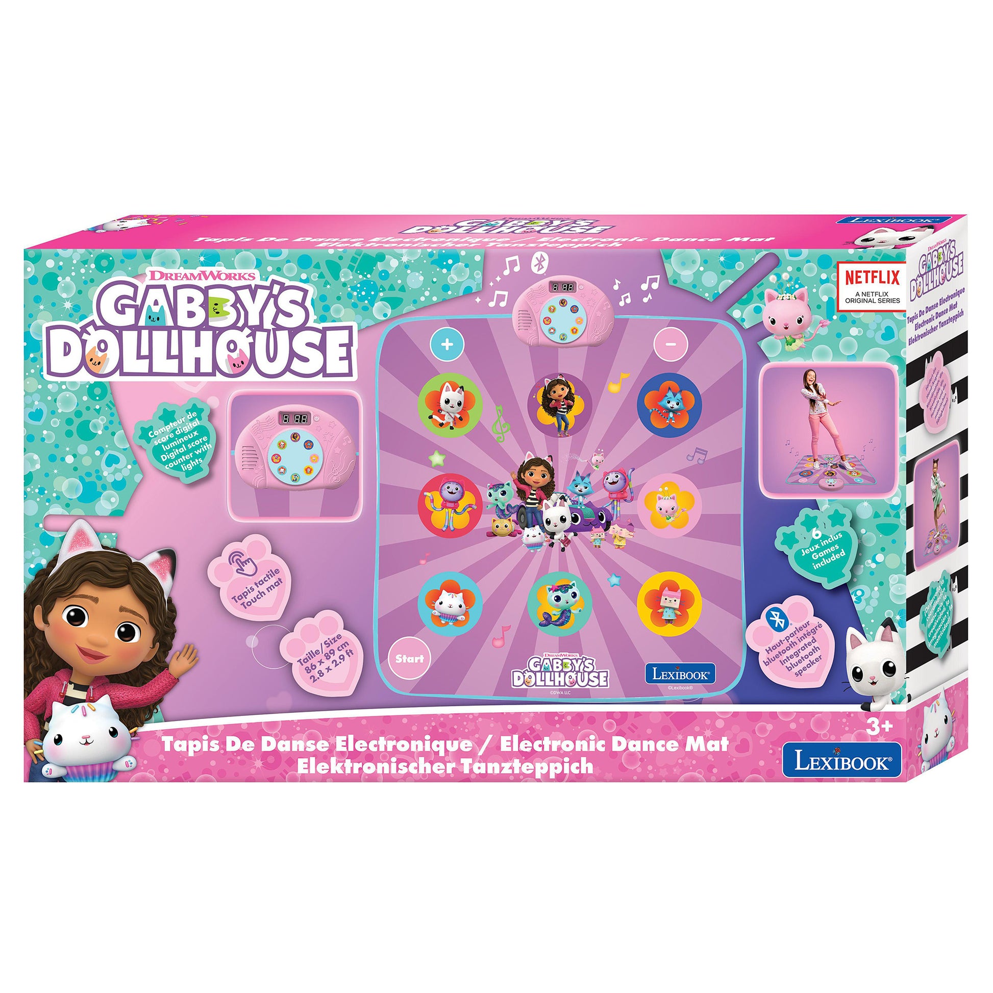 Lexibook Gabby Tanzteppich – 6 Spielmodi – 86,0 × 89,0 cm – 3 × AA (nicht inkl.) – ab 3 J. – mehrfarbig