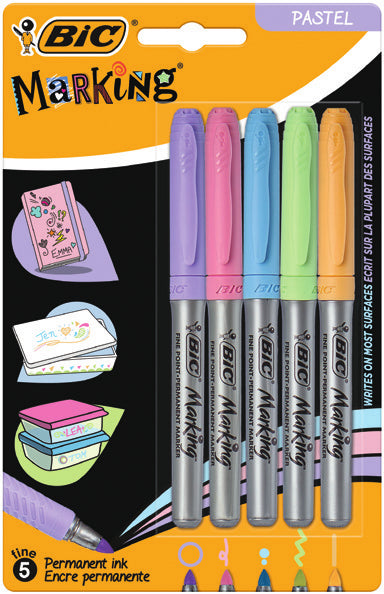 BIC Permanent Marker – blau, grün, pink, violett, gelb, 5er Pack