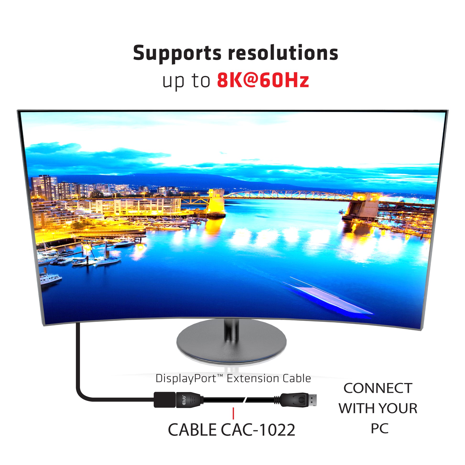 CLUB3D Club 3D DisplayPort Verlängerung DP 1.4 8K 60 Hz – 2 m – für Geräte mit DisplayPort-Anschluss