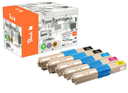Peach Toner-Multipack – BK/C/M/Y, schwarz 3000, C/M/Y 4500 Seiten – für OKI C332DN/C332DNw/MC363DN u. a.