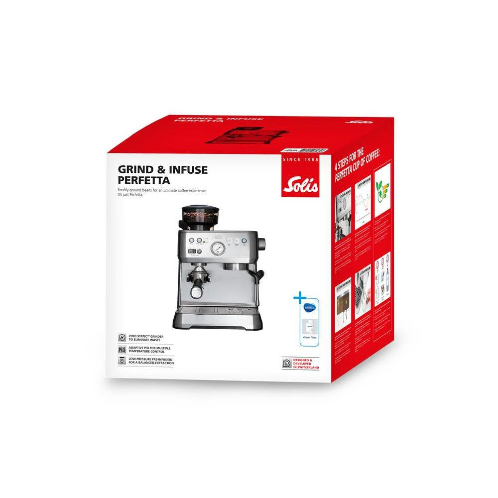 Solis Grind & Infuse Perfetta 980.35 Siebträgermaschine – 16 bar, 2,6 l, 250 g, 2 Tassen, Silber