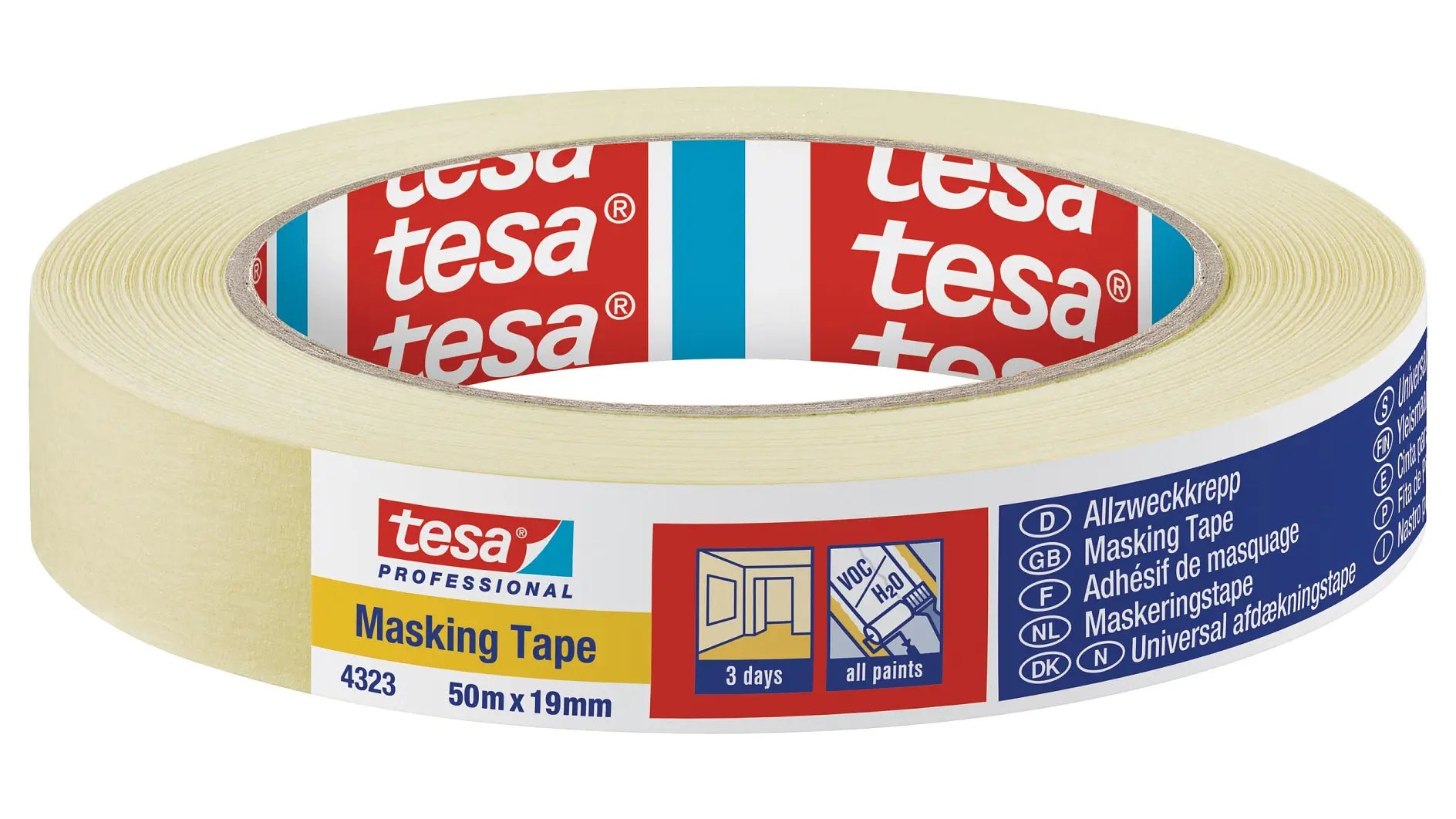 tesa Krepp-Abdeckband – 15 mm × 50 m, beige, für Innenbereich, rückstandsfrei bis 3 Tagen