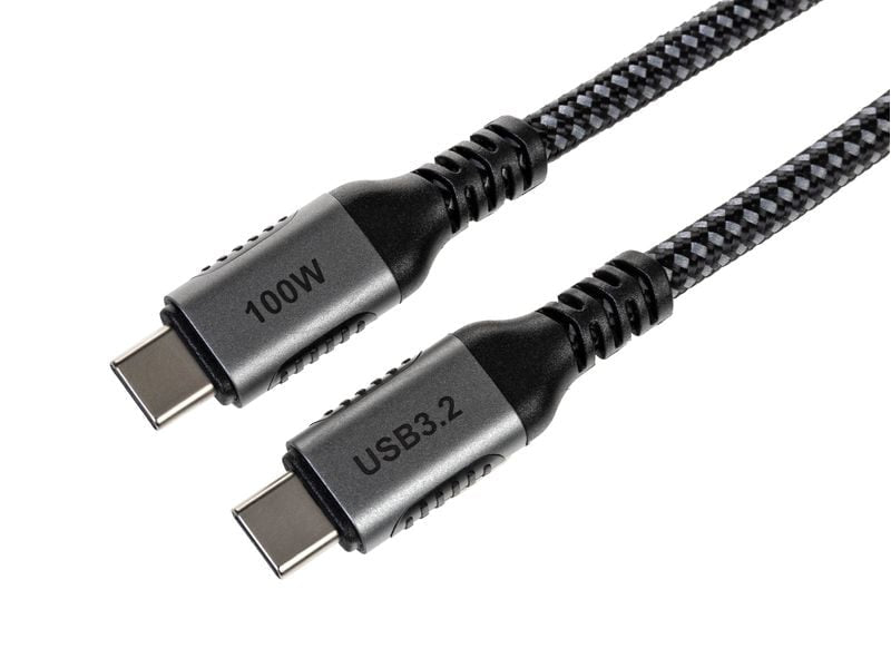 ONIT USB-C auf USB-C Kabel – USB 3.2 Gen 2 (10 Gbit/s) – 2 m – PD 100 W – Textilmantel – Schwarz/Grau