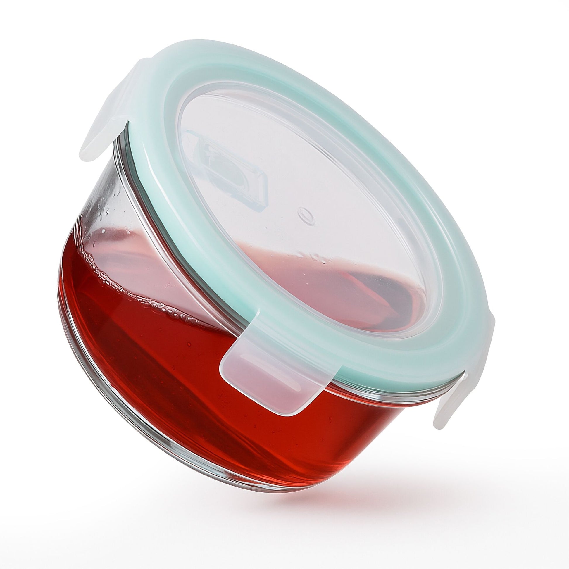 Relaxdays Vorratsdose 400 ml, Ø 14 × 6 cm, Glas/Polypropylen (PP)/Silikon, transparent/türkis/weiss