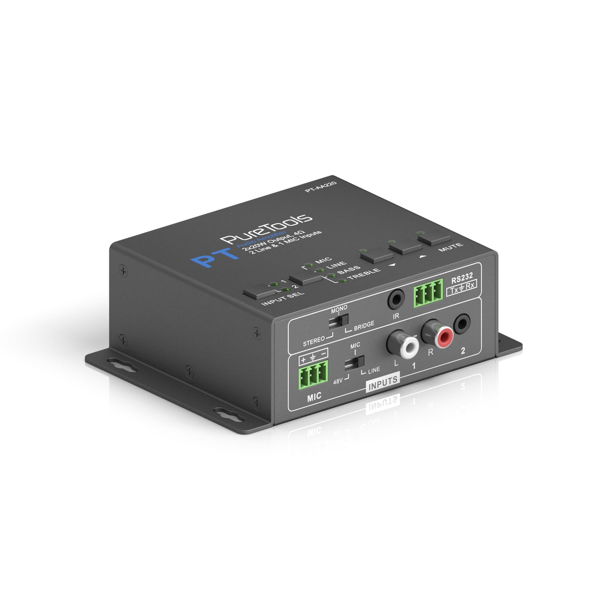 PureTools PT-AA220 – Stereo-Vollverstärker, 2×20 W (4 Ω), 1×40 W (8 Ω), Schwarz