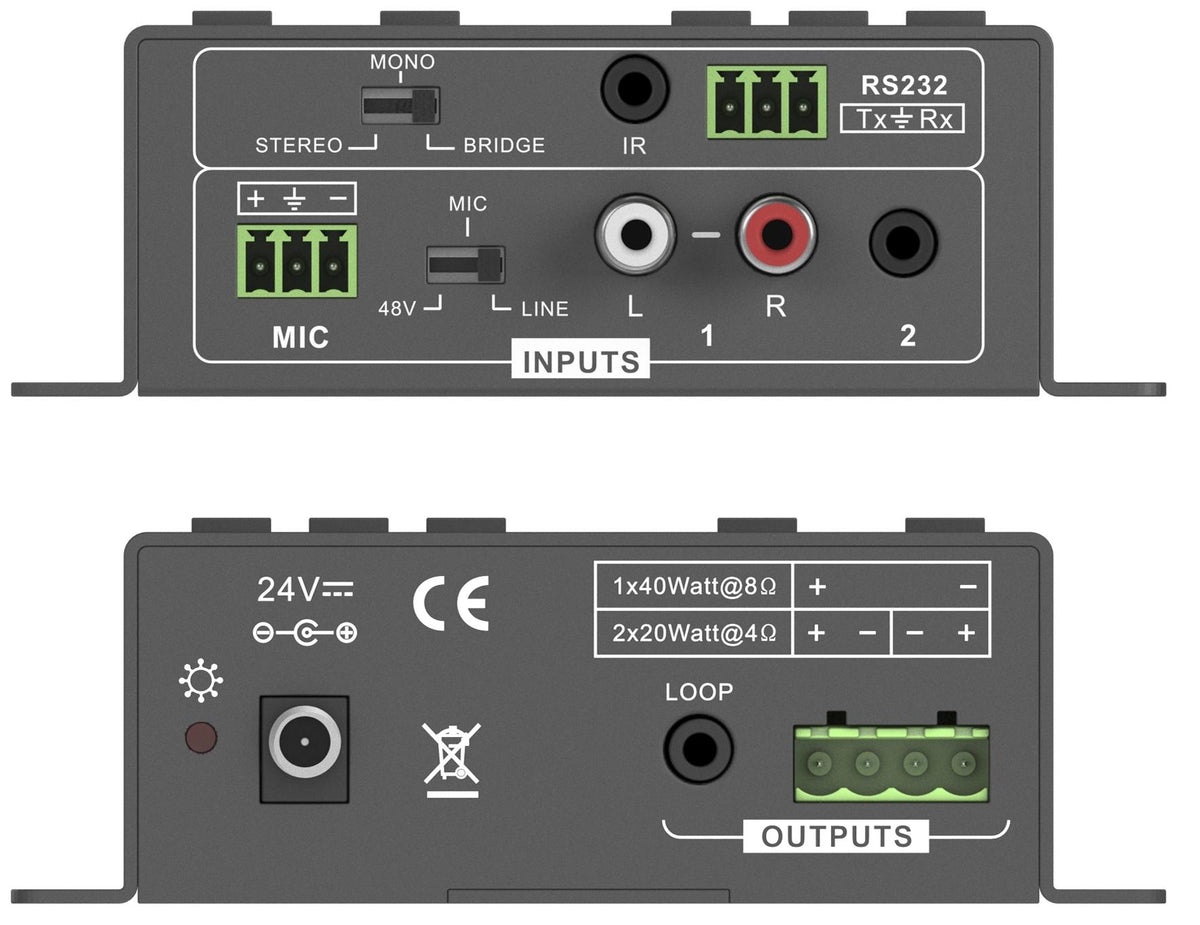 PureTools PT-AA220 – Stereo-Vollverstärker, 2×20 W (4 Ω), 1×40 W (8 Ω), Schwarz