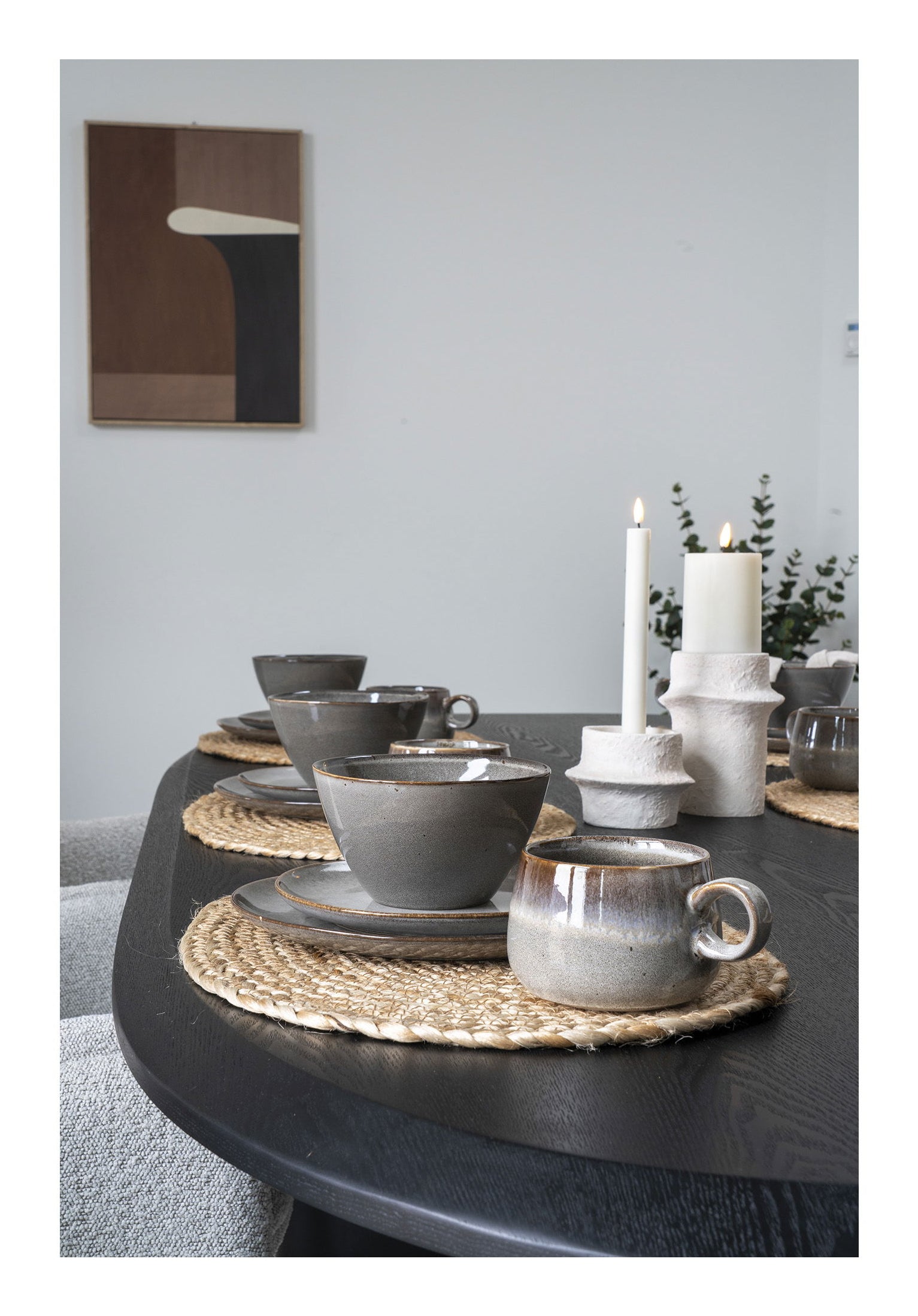 House Nordic Speiseteller Selma – 4er Set, Ø 27 cm, Keramik, Grau/Braun, spülmaschinenfest