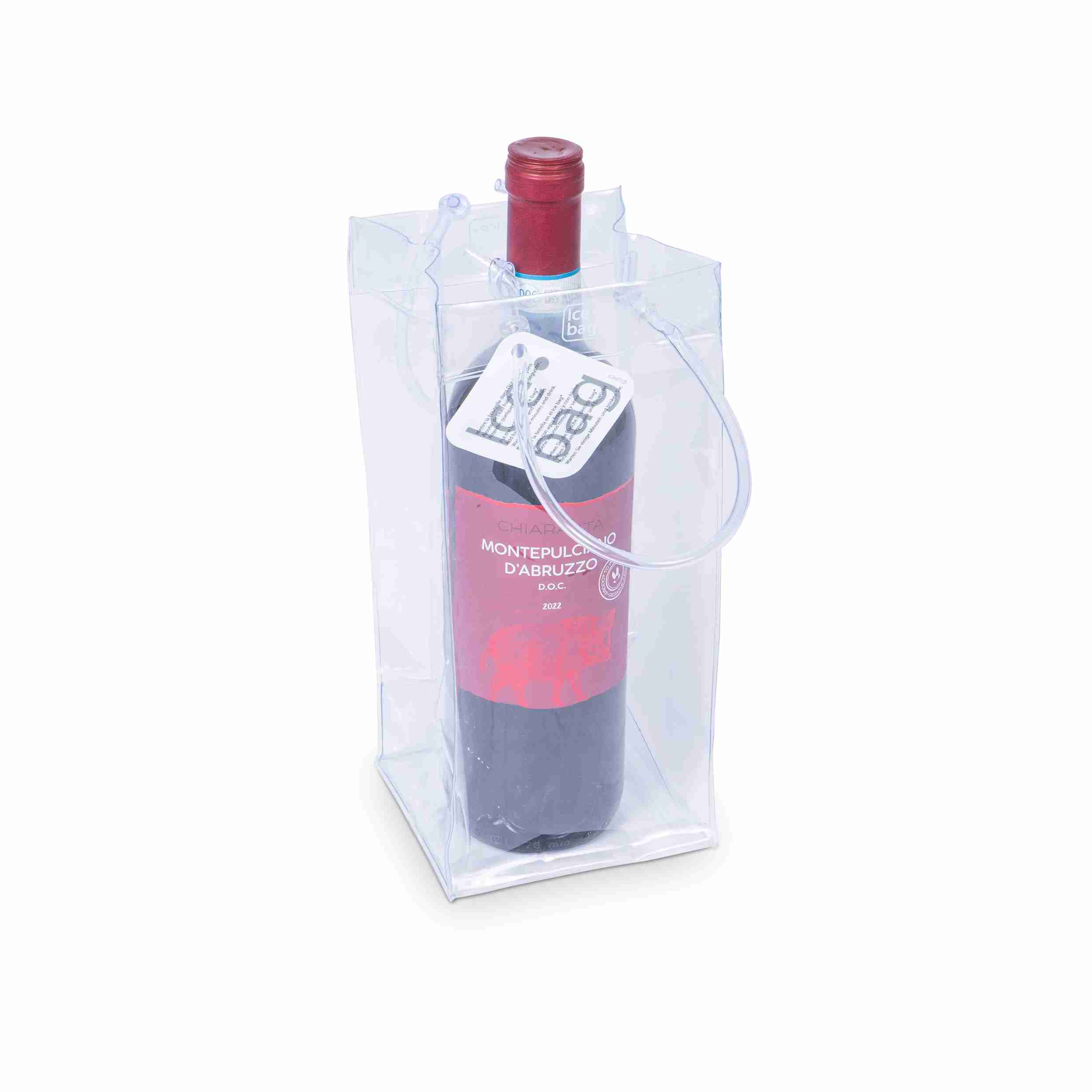 Ice bag Flaschentüte Kunststoff, transparent – 110 × 110 × 260 mm – für 1 Flasche – 1 Stk., ab 240 Stk.