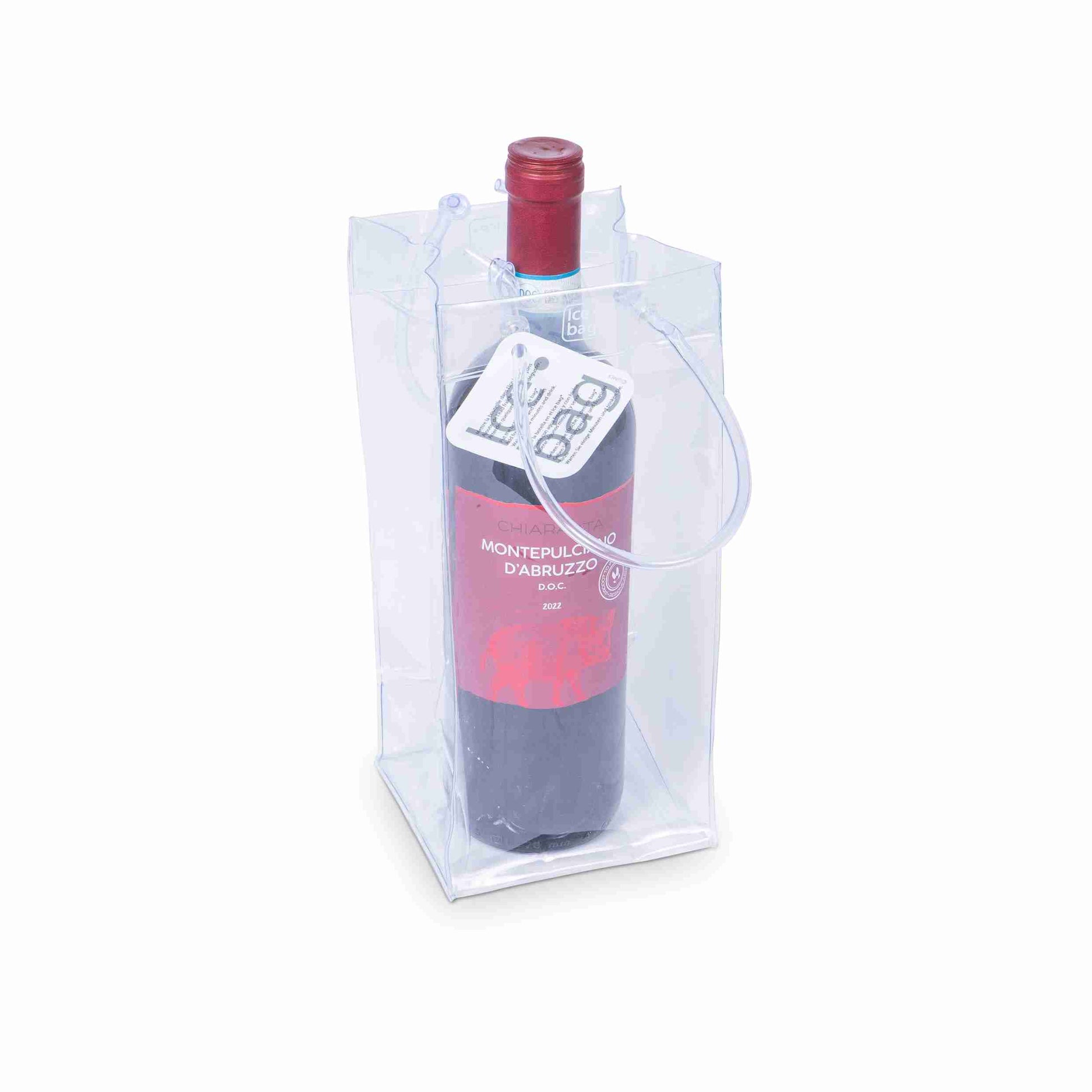 Ice bag Flaschentüte transparent Kunststoff mit Kordel – 110 × 110 × 260 mm – für 1 Flasche – 1 Stk., ab 120 Stk.