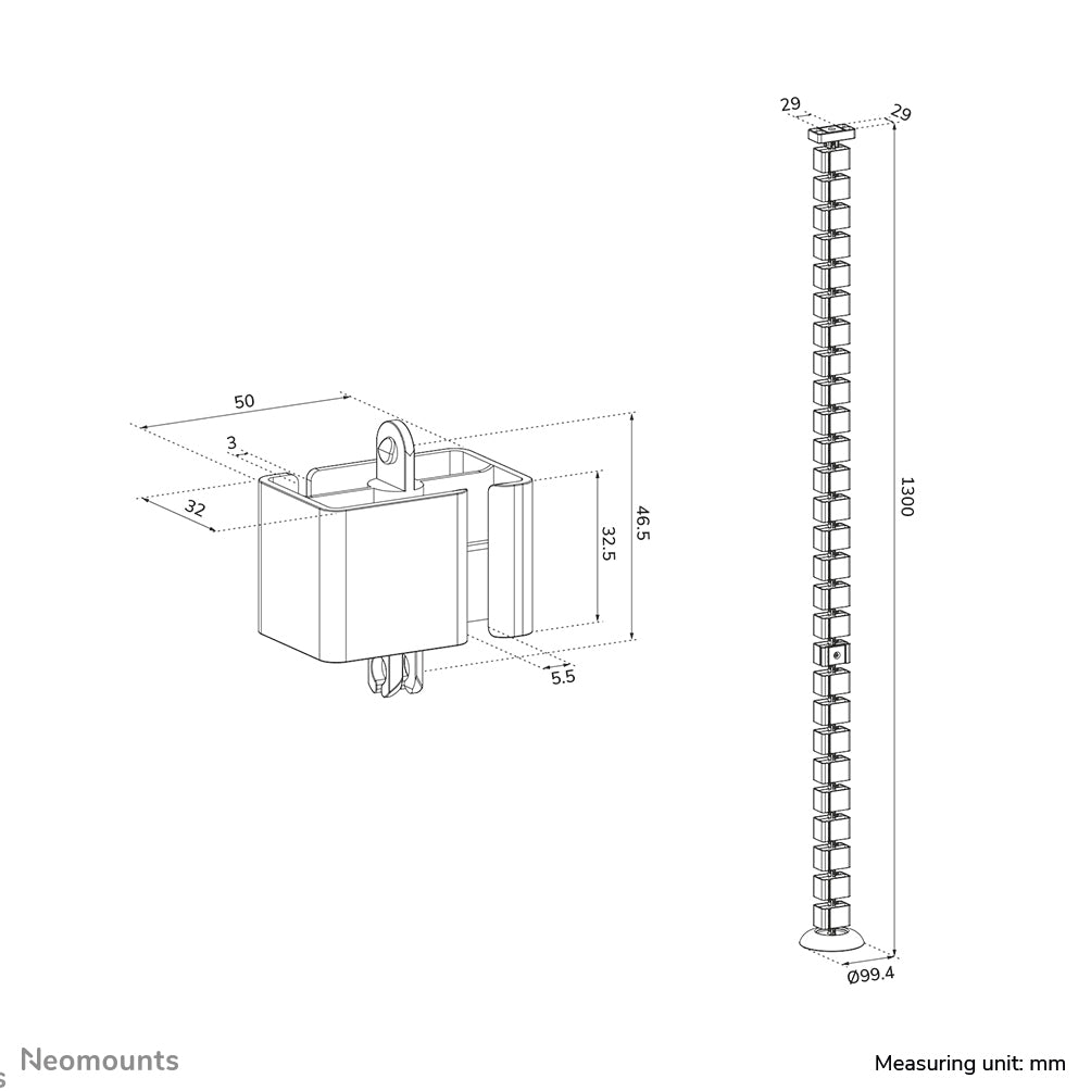 Neomounts ADS06-132WH Kabelschlange – 1,3 m – Kunststoff – Weiss, magnetisch, teleskopisch